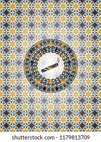 joint, cigarette icon inside arabesque emblem background. arabic decoration.