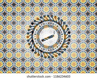 joint, cigarette icon inside arabesque style badge. arabic decoration.