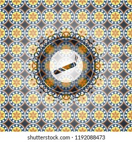 joint, cigarette icon inside arabesque style emblem. arabic decoration.
