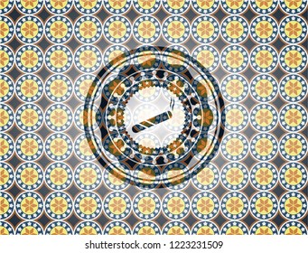 joint, cigarette icon inside arabesque emblem background. arabic decoration.