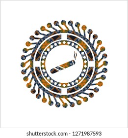 joint, cigarette icon inside arabesque style emblem. arabic decoration.