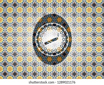 joint, cigarette icon inside arabesque emblem. arabic decoration.