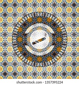 joint, cigarette icon inside arabesque style badge. arabic decoration.
