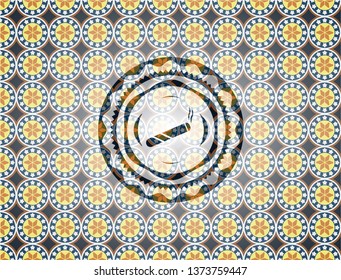 joint, cigarette icon inside arabesque badge background. arabic decoration.