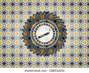 joint, cigarette icon inside arabesque style badge. arabic decoration.