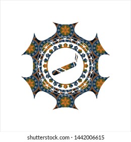 joint, cigarette icon inside arabesque style badge. arabic decoration.