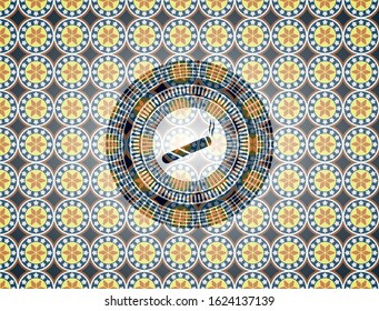 joint, cigarette icon inside arabesque emblem. arabic decoration.