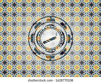 joint, cigarette icon inside arabesque badge. arabic decoration.