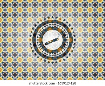 joint, cigarette icon inside arabesque emblem background. arabic decoration.