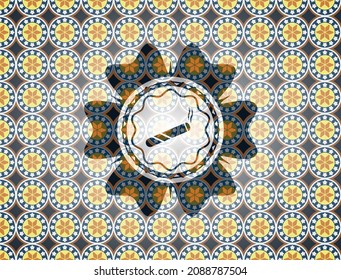 joint, cigarette icon inside arabesque emblem. arabic decoration. 