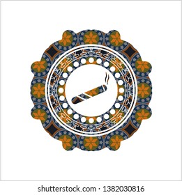 joint, cigarette icon inside arabic emblem background. Arabesque decoration.