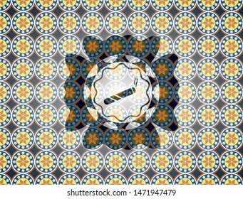 joint, cigarette icon inside arabic emblem. Arabesque decoration.