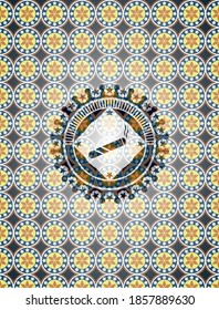 joint, cigarette icon inside arabic emblem. Arabesque decoration. 