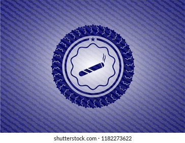 joint, cigarette icon inside badge with denim texture