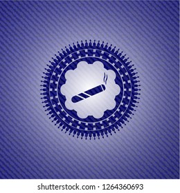 joint, cigarette icon inside badge with denim texture