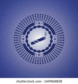 joint, cigarette icon inside badge with jean texture