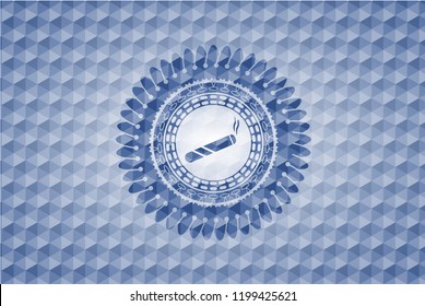 joint, cigarette icon inside blue emblem with geometric pattern.