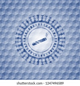 joint, cigarette icon inside blue hexagon emblem.