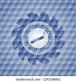 joint, cigarette icon inside blue polygonal badge.