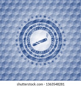 joint, cigarette icon inside blue badge with geometric pattern.