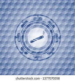 joint, cigarette icon inside blue badge with geometric background.
