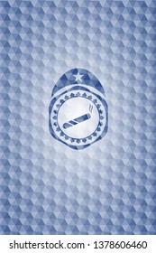 joint, cigarette icon inside blue emblem with geometric background.