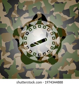 joint, cigarette icon inside camo texture. 