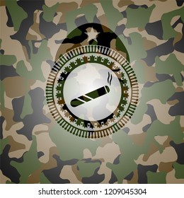 joint, cigarette icon inside camouflage emblem