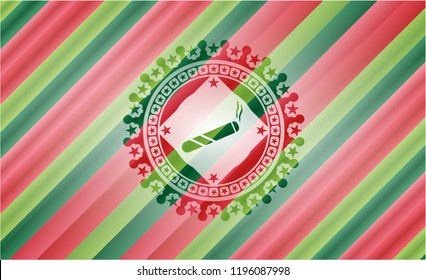 joint, cigarette icon inside christmas badge.