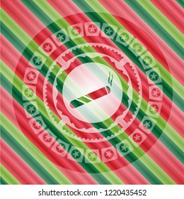 joint, cigarette icon inside christmas colors style emblem.