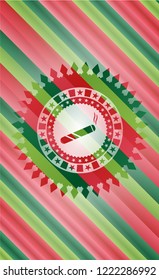 joint, cigarette icon inside christmas badge background.