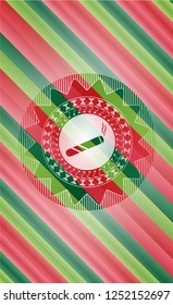 joint, cigarette icon inside christmas colors style badge.