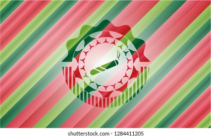 joint, cigarette icon inside christmas colors style emblem.