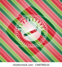 joint, cigarette icon inside christmas colors style badge.