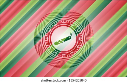 joint, cigarette icon inside christmas colors badge.