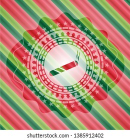 joint, cigarette icon inside christmas colors style badge.