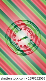 joint, cigarette icon inside christmas colors badge.