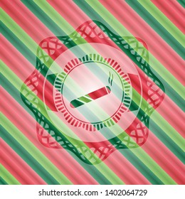 joint, cigarette icon inside christmas colors badge.