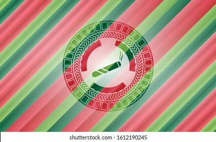joint, cigarette icon inside christmas colors emblem.