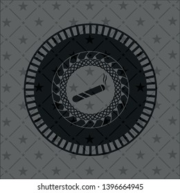 joint, cigarette icon inside dark emblem. Retro