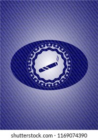 joint, cigarette icon inside emblem with denim high quality background