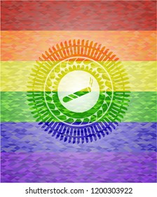 joint, cigarette icon inside emblem on mosaic background with the colors of the LGBT flag