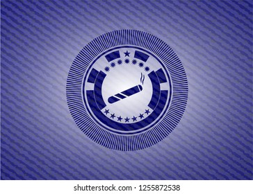 joint, cigarette icon inside emblem with denim high quality background