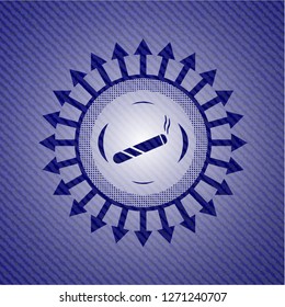 joint, cigarette icon inside emblem with denim high quality background