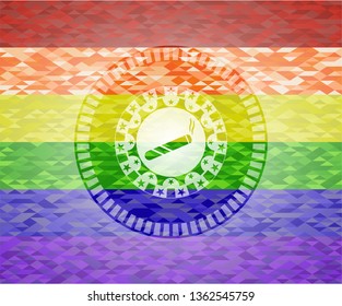 joint, cigarette icon inside emblem on mosaic background with the colors of the LGBT flag