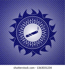 joint, cigarette icon inside emblem with denim high quality background