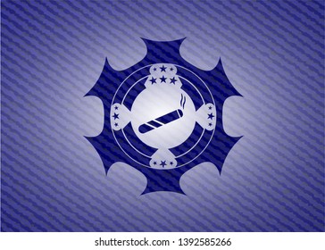 joint, cigarette icon inside emblem with denim high quality background