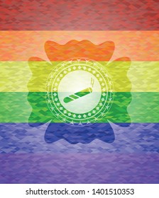 joint, cigarette icon inside emblem on mosaic background with the colors of the LGBT flag