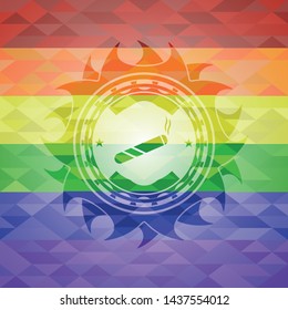 joint, cigarette icon inside emblem on mosaic background with the colors of the LGBT flag
