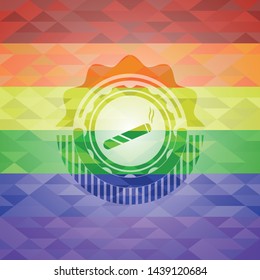 joint, cigarette icon inside emblem on mosaic background with the colors of the LGBT flag